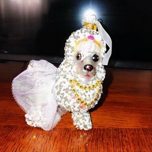Vintage Hand Crafted  Glass French‎ Poodle Dog Christmas Holiday Ornament